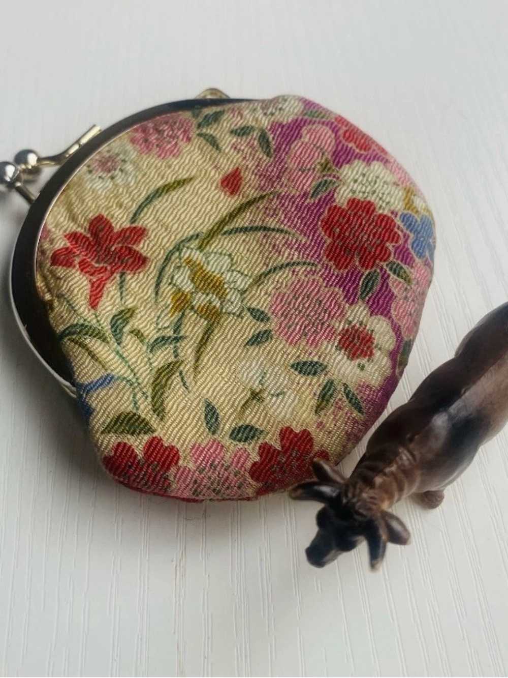 Floral Embroidered Coin Purse - Cream with Pink & Red Accents